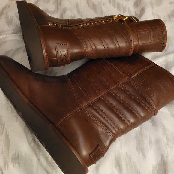 UGG Aviva Genuine Shearling Lined Boots, Stout Leather - Picture 2 of 9
